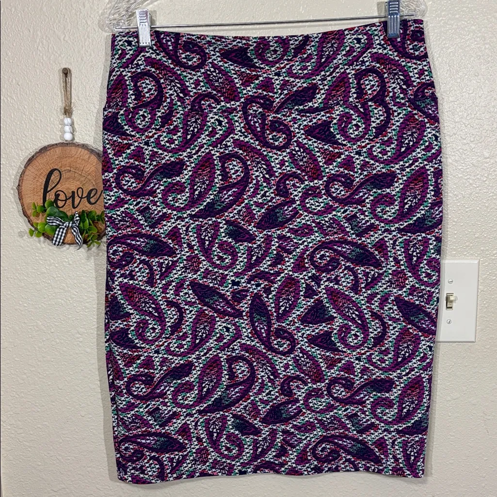 Lularoe Purple/Green Paisley Print Cassie Pencil Skirt Size XL - Image 4