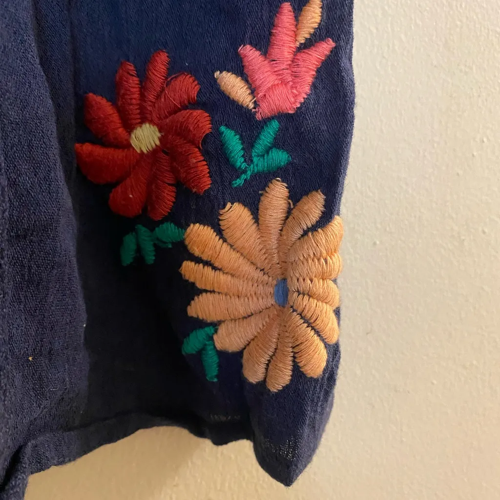 Arie Womens Navy Blue Mini Skirt M Embroidered Flowers Embroidery Waist 30” 32” - Image 2