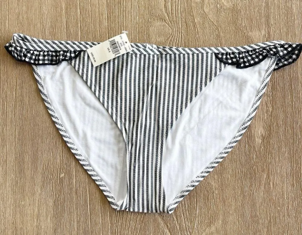 Aerie Co-ord Gingham Ruffle Bikini Bottoms in Black Small NWT - Image 4