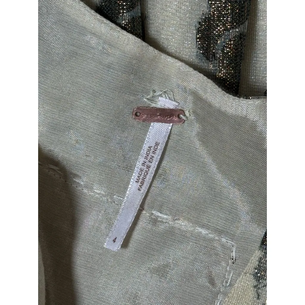 NEW Defects Free People Shimmering Champagne Paisley Mini Dress Sz 4 Green Red - Image 11