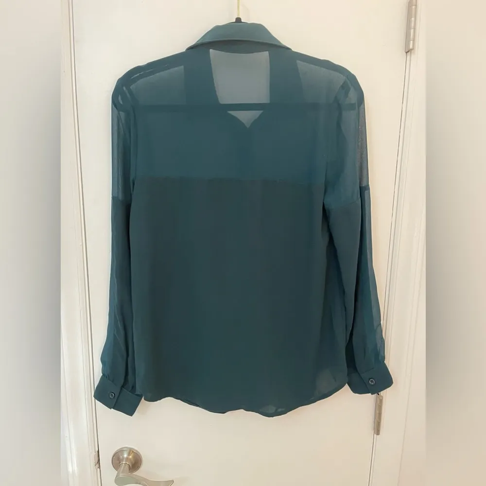 , Hunter green, button up blouse, small - Image 4