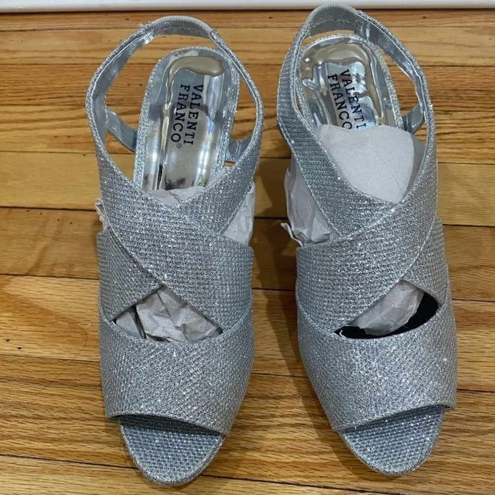 𝅺VALENTINO Franco Glitter Sandals Silver Size 7.5 - Image 4