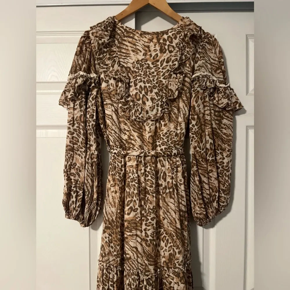 Spell the Gypsy $299 Ada Leopard Gown Midi Dress Small Bohemian Animal Print Brown - Image 5