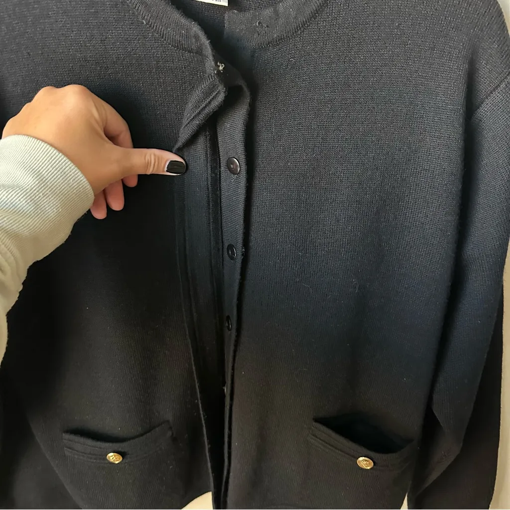 Talbots Merino Wool Cardigan Womens M Black Gold Button Pockets Business Casual - Image 2