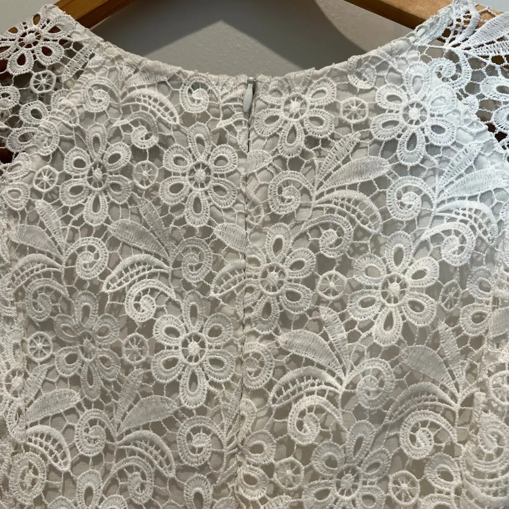 ACEMI Full Lace Crochet Midi Dress Ivory Sz S Wedding Formal Party Cottage NEW - Image 8