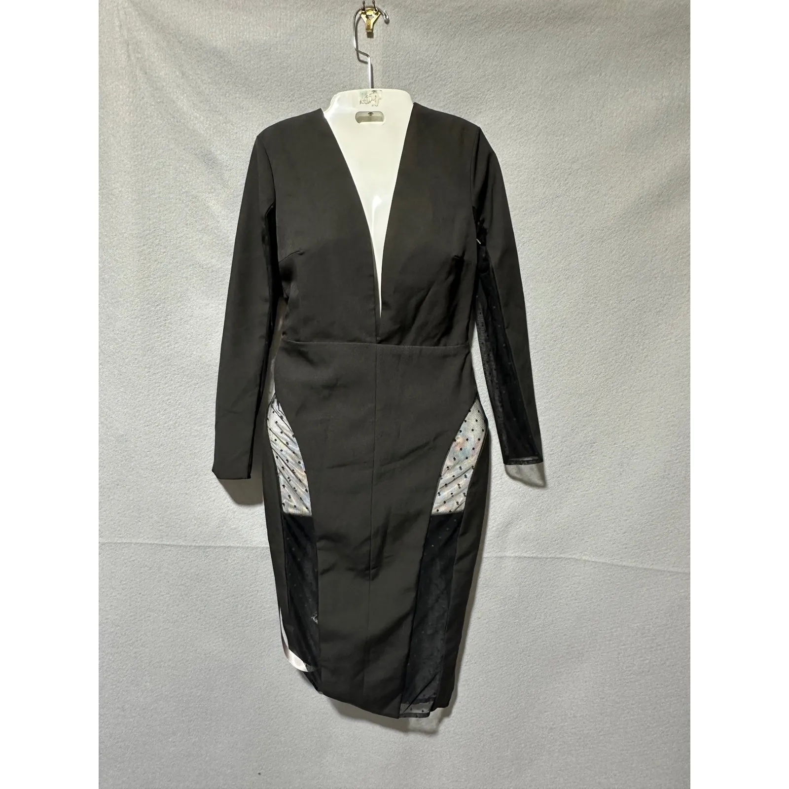 House of CB Black Nilda  Long Sleeve Sheer Panel Bodycon Midi Dress new size S - Image 7