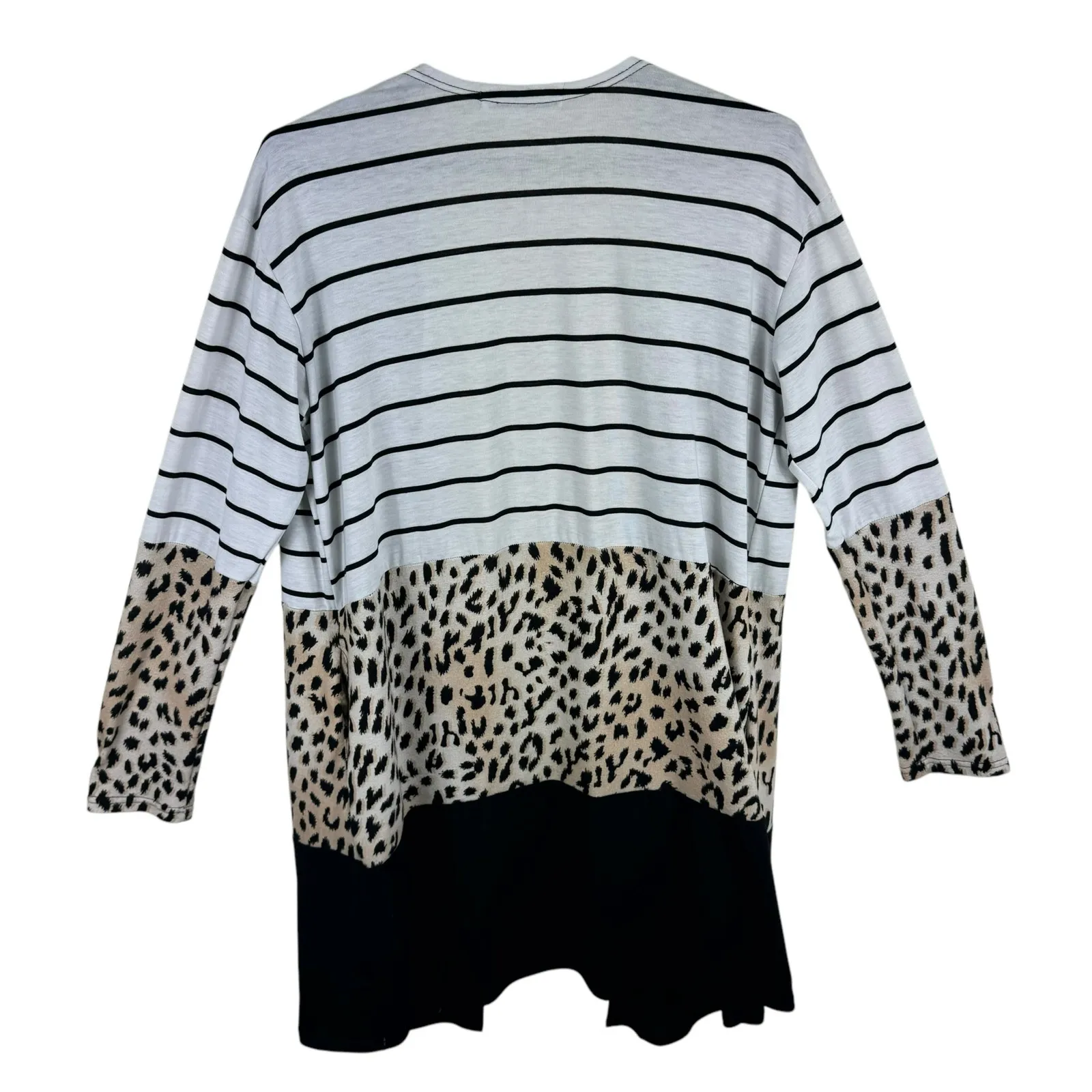 Wild Feathers‎ Striped Animal Print Long Sleeve Lightweight Open Blouse Size XL Black - Image 3