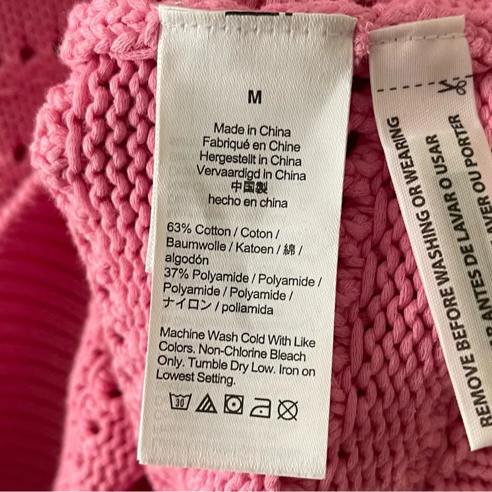 J Crew Pink Pointelle Pullover Sweater Top Balloon Crew Crochet Cotton Knit M - Image 11