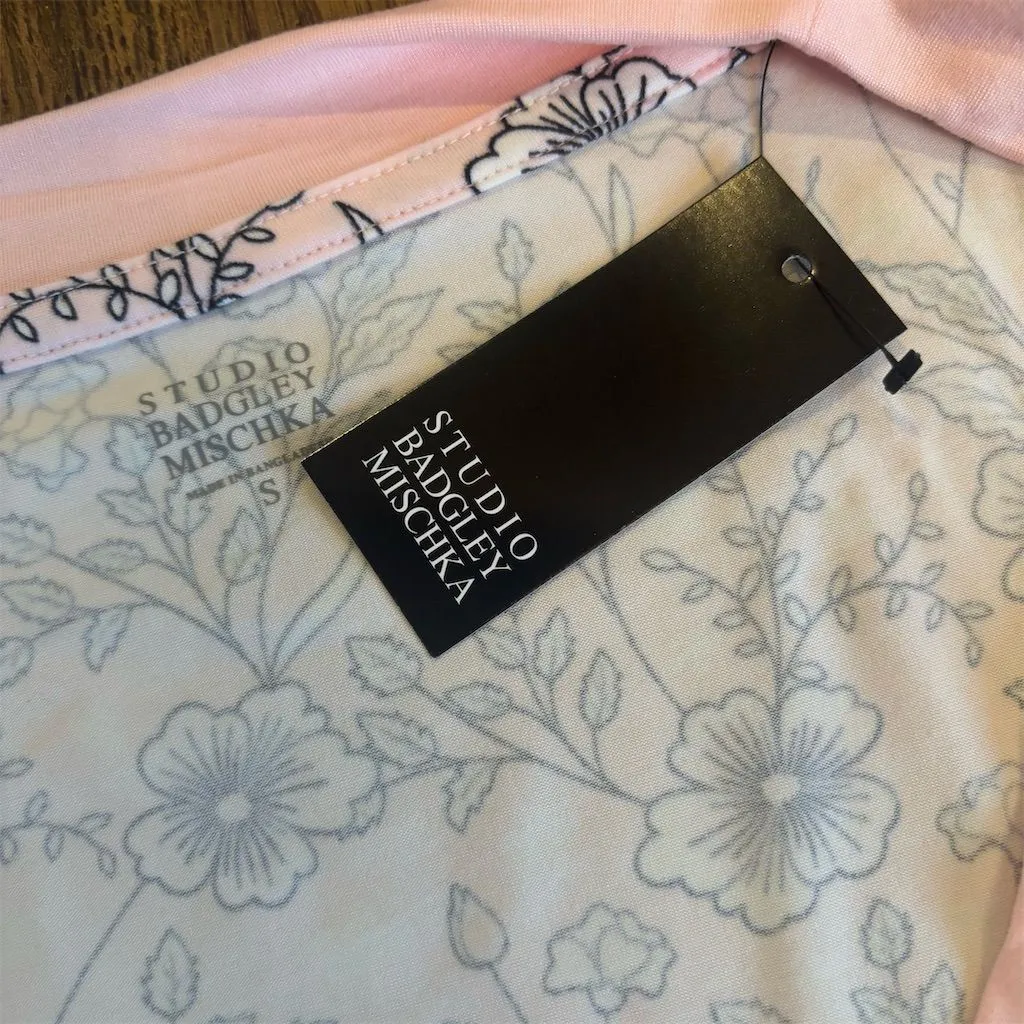 Badgley Mischka Women's Floral Pajama pant Set Pink Short Sleeve Size S - Image 8