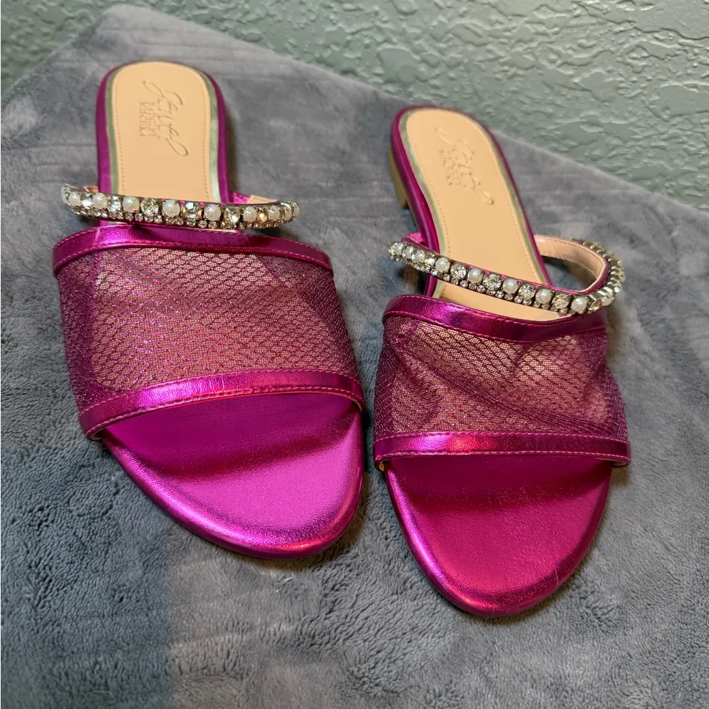 Jewel Badgley Mischka Pink Rhinestone Sandals Size 6 - Image 3
