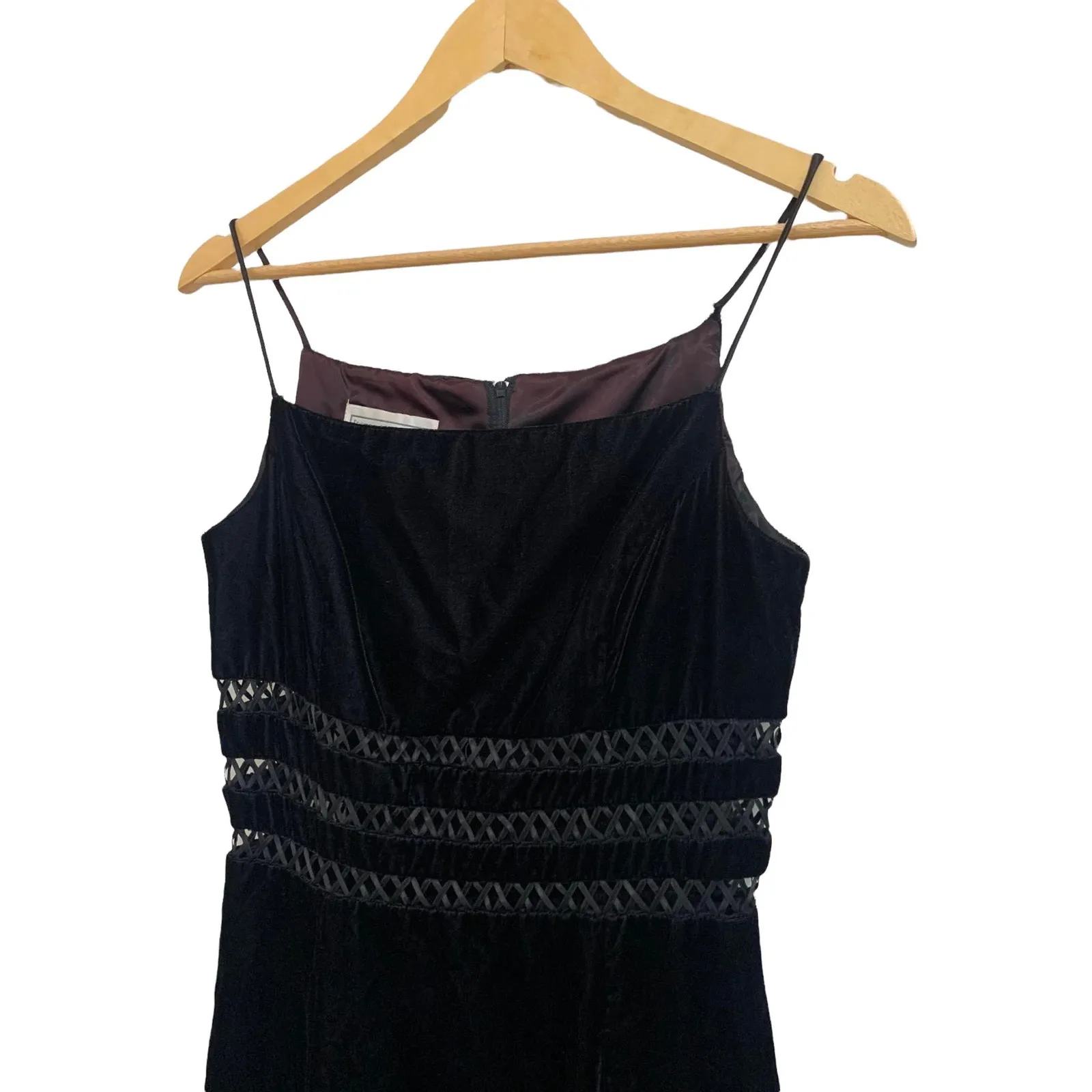 Jessica McClintock Gunne Sax Vintage Black Velvet Spaghetti Strap Dress‎ 70s Y2k - Image 2