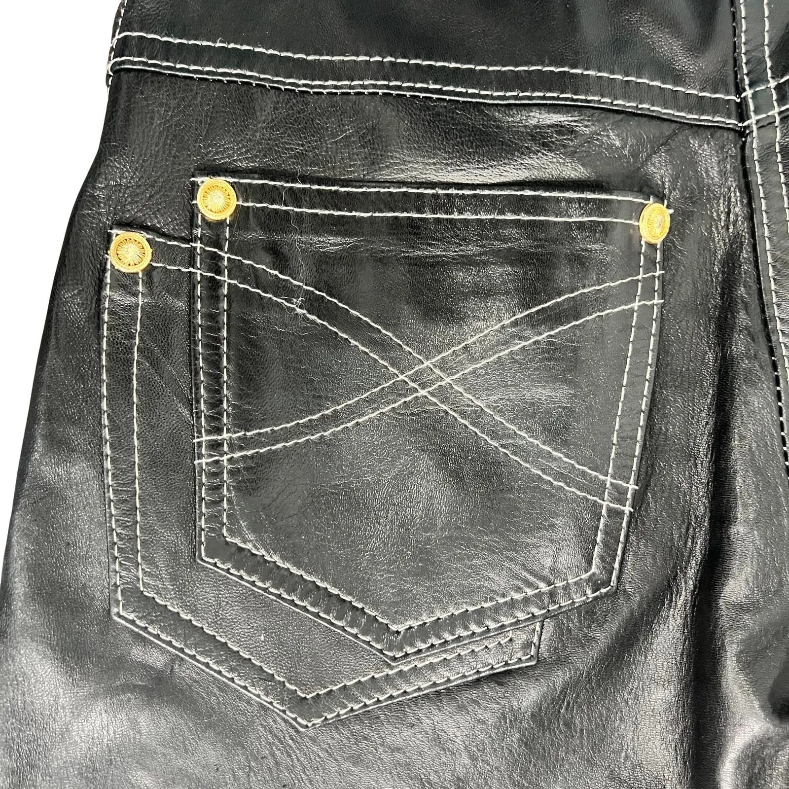 Vintage French Black Lambskin Leather High Waist Lined Tapered Pants Sz 40 / 6 - Image 5