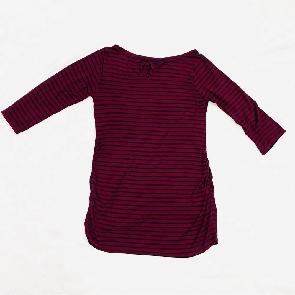 Loveappella Maternity Charlote Maternity Burgundy Navy Ruched Side Knit Top - Image 4
