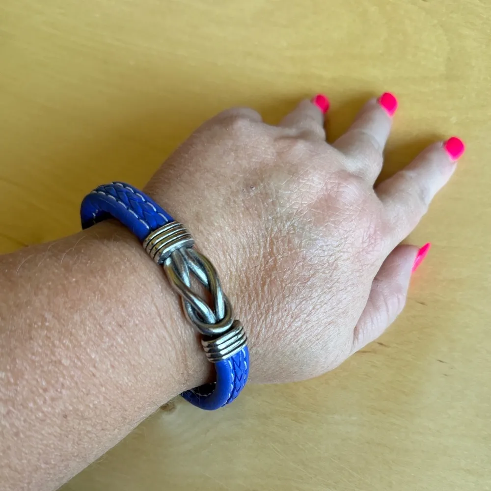 Leather Blue Braided Bracelet with Silver Accents Love Knot - Image 2