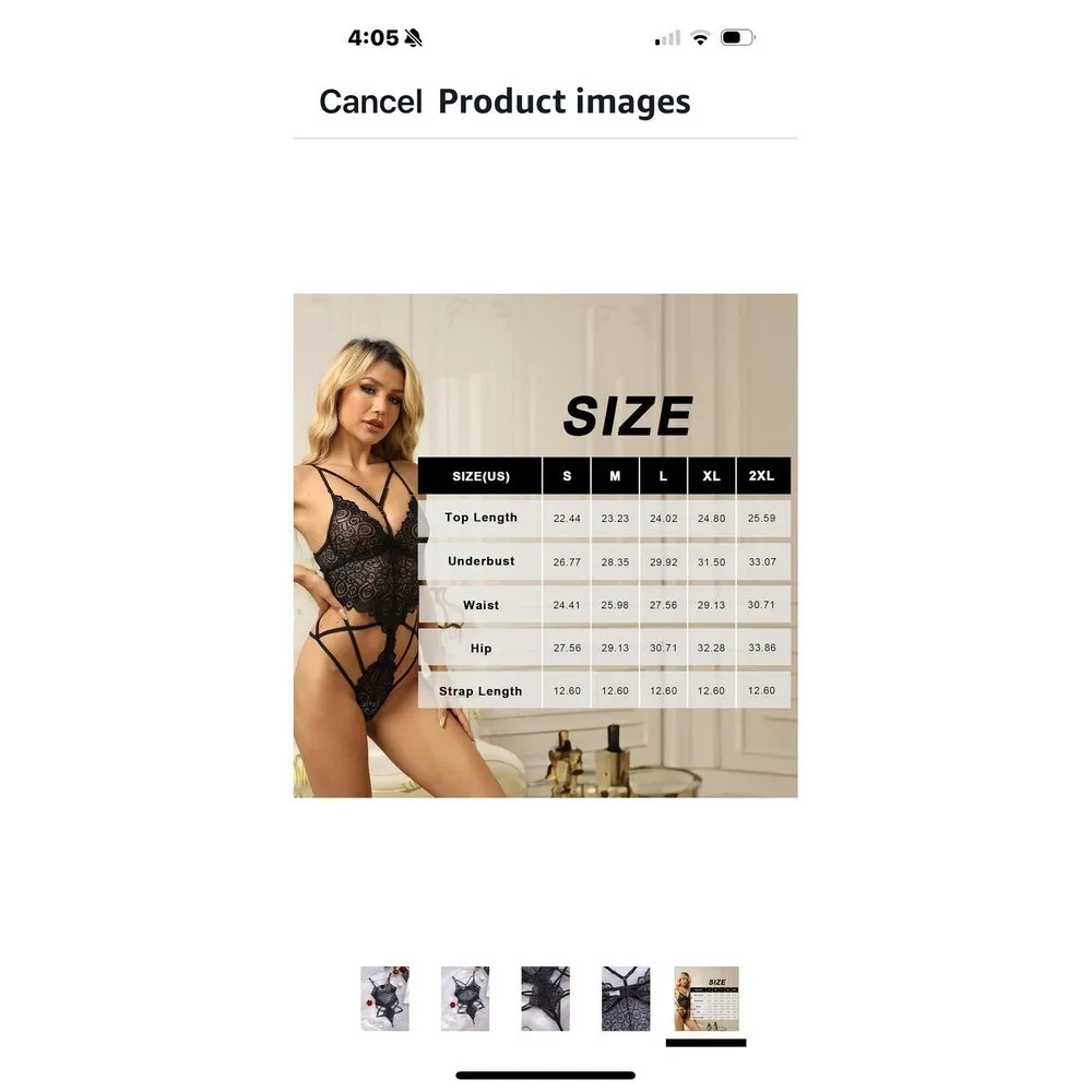 Black Lace‎ Teddy Bodysuit Halter Strappy Babydoll Lingerie Women Size M Size M - Image 5