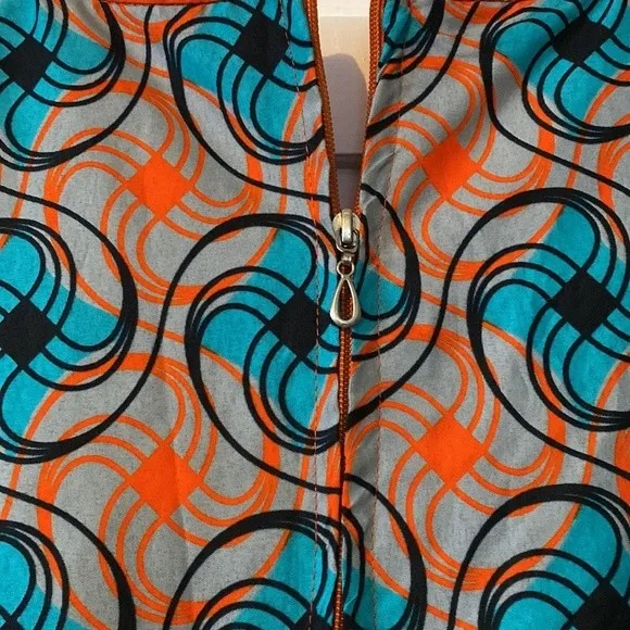 Handmade faux wrap dress made with veritable wax fabric Orange Size M - Image 5