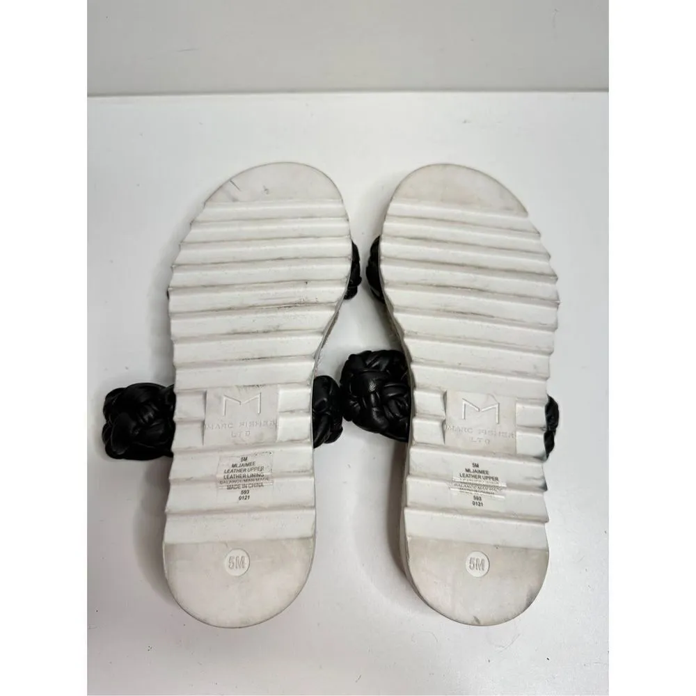 Marc Fisher Sandals‎ Womens Size 5 Black Leather Jaimee Espadrille Slide Shoes - Image 9
