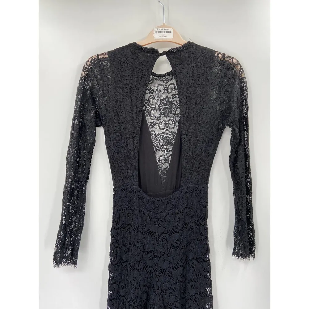 Nightcap Serata Black Lace Long Sleeve V-Neck Flare Leg Jumpsuit Size M - Image 6