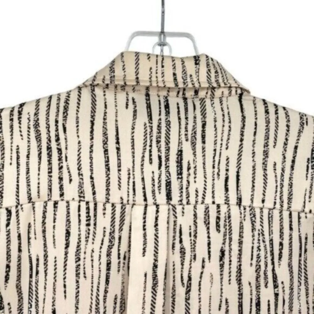 Cream Oversized Long Button Down Satin Tunic Blouse New - Image 10