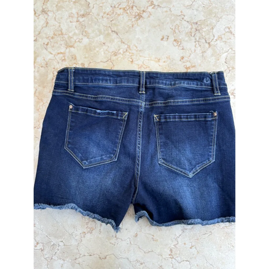 Kensie Jeans Womens Dark Wash Denim Shorts 8/29 Frayed Hem - Image 2