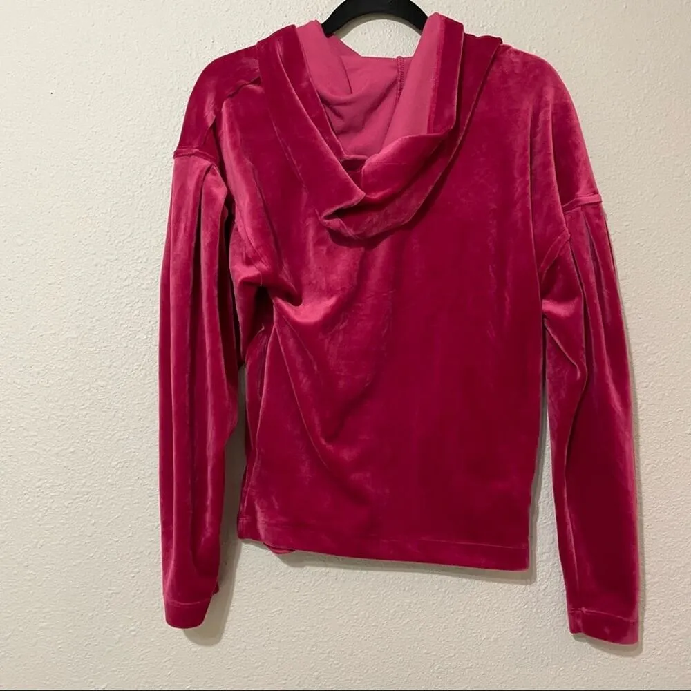 Blank NYC Pink Velour Puff Sleeve Hoodie Sweatshirt Womens XS Y2K Pullover - Image 6