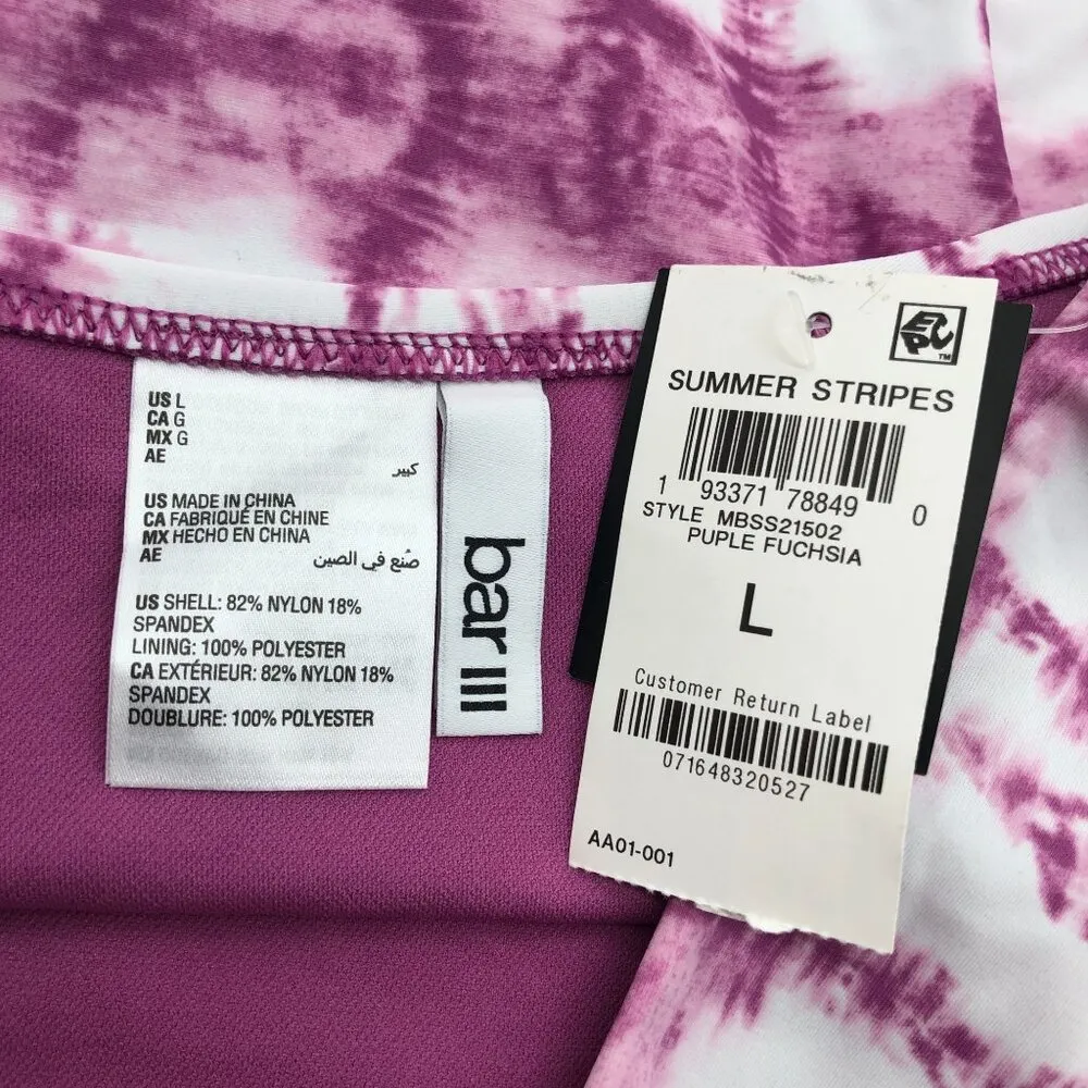 Bar III Womens Summer Stripes High-Waist Bikini Swim Bottom Purple White Size L - Image 5