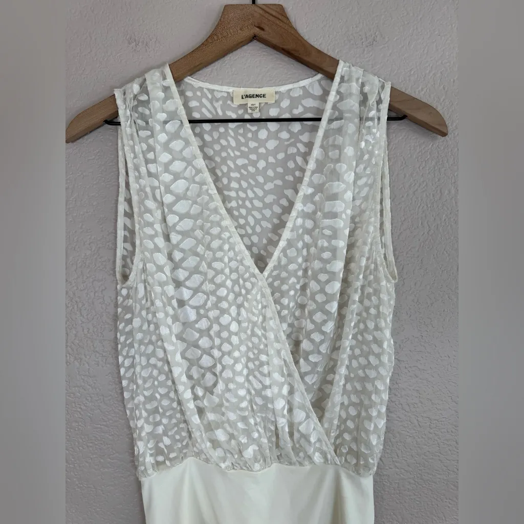 L’Agence Ivory Faux Wrap Sheer Burnout Sleeveless Bodysuit Blouse size XS $295 - Image 2