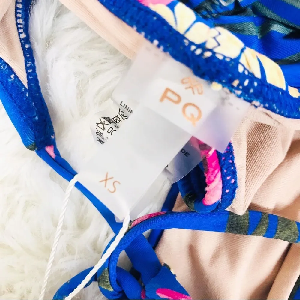 PILYQ Anthropologie Blue Floral Side Tie‎ Triangle String Bikini Bottom XS New - Image 8