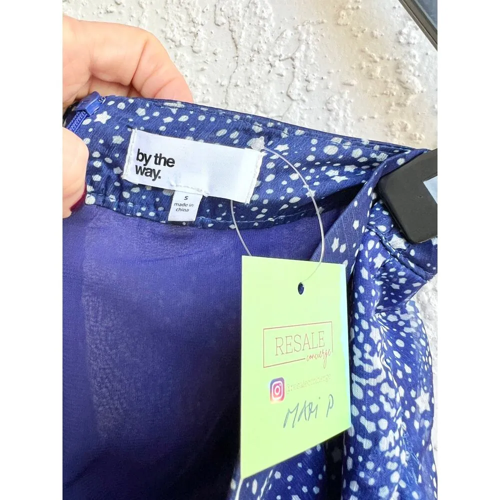 By The Way Galaxy Stay Semi Sheer Ruffle Hem A-Line Mini Dress Blue Womens Small - Image 4