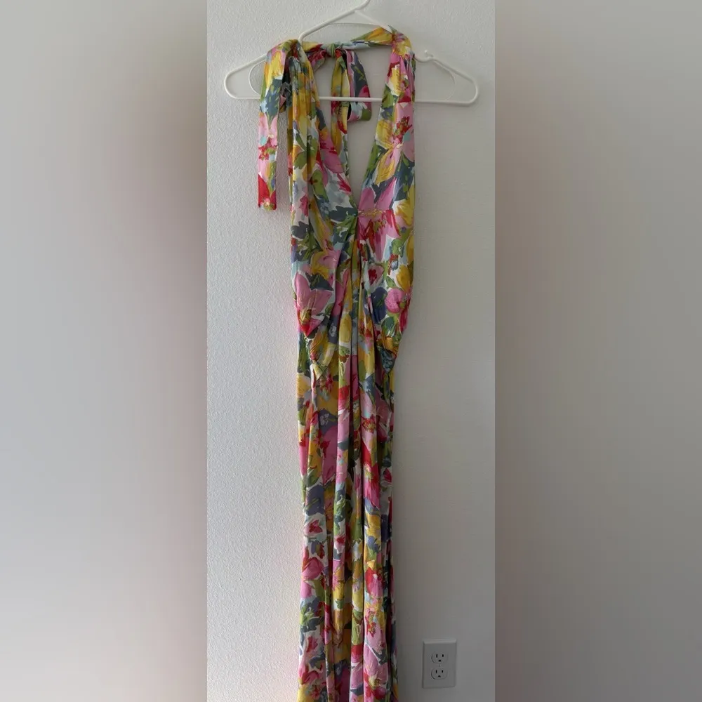 Lucy Paris Michaela Halter or V-Neck Dress Pink Yellow Blue Floral Size Small - Image 6