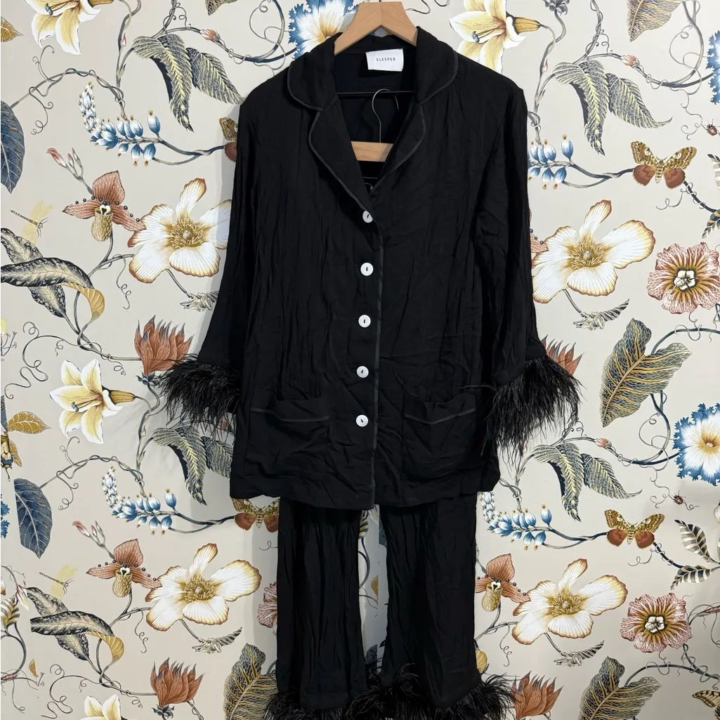 Sleeper Party Pajamas Set Feathers Black Medium - Image 4