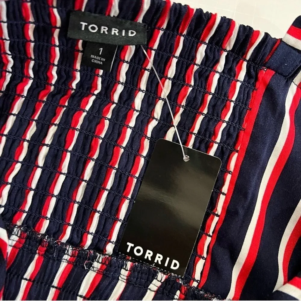 Torrid Challis Navy & Red Stripe Romper Size Size 1 NWT - Image 12