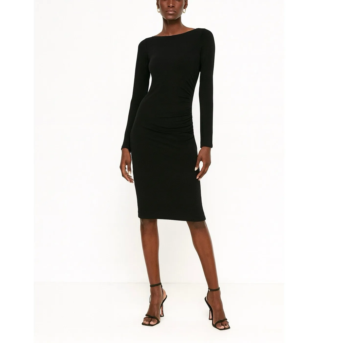 Vintage Yves Saint Laurent Rive Gauche Black Bodycon Side Ruched Dress US 8 - Image 4