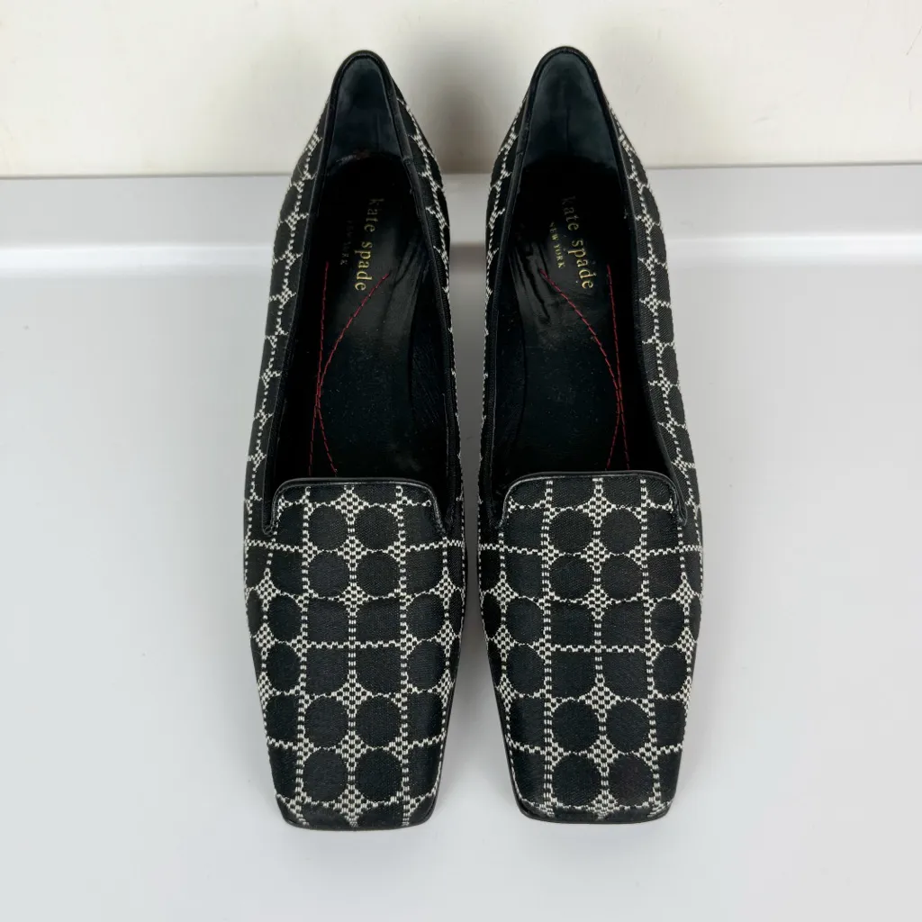 Vtg Kate Spade Heeled Loafers Sz 7B Black Dot Print Square Toe Noel - Image 5