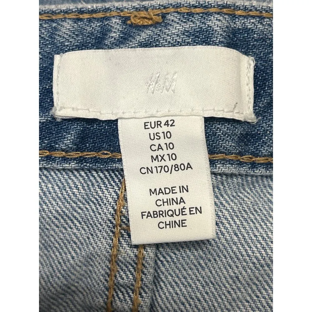 H&M Women's Blue High Rise Distressed Straight Bootcut Flare Denim Jeans Size 10 - Image 4
