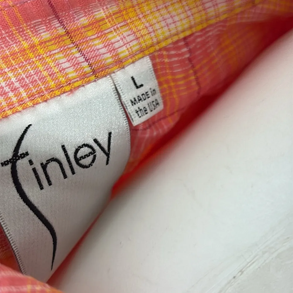 Finley Agatha Dreamsicle Plaid Shirt Blouse Large made in USA Pink - Image 7