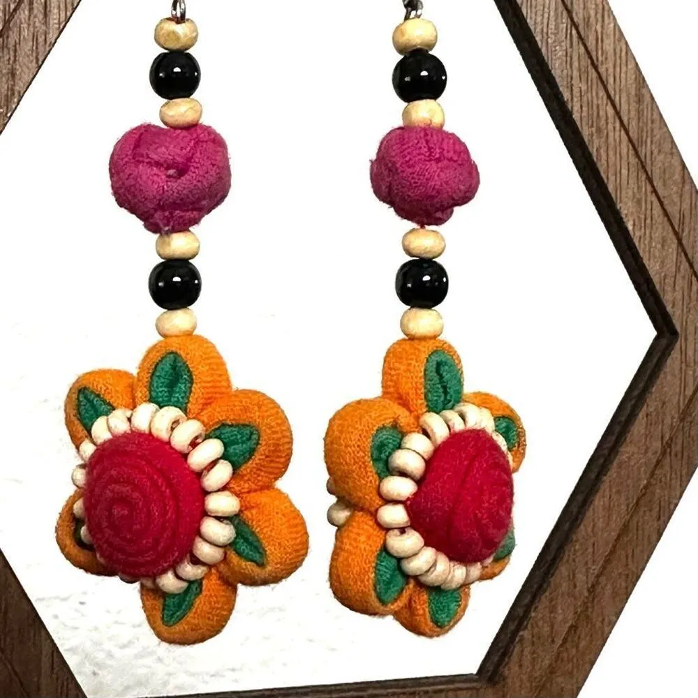 Cloth and bead flower earrings - Image 8