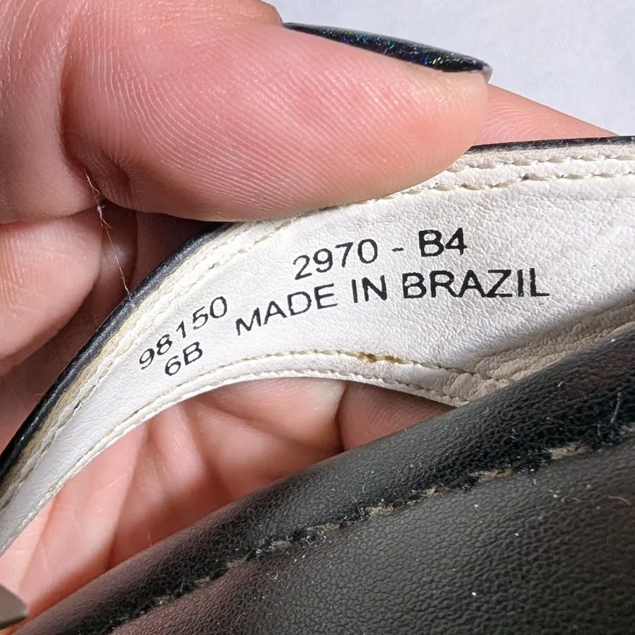 Vtg Y2K Lands' End Black White Leather Flower Accent Toe Post Thong Sandals Sz 6 - Image 5