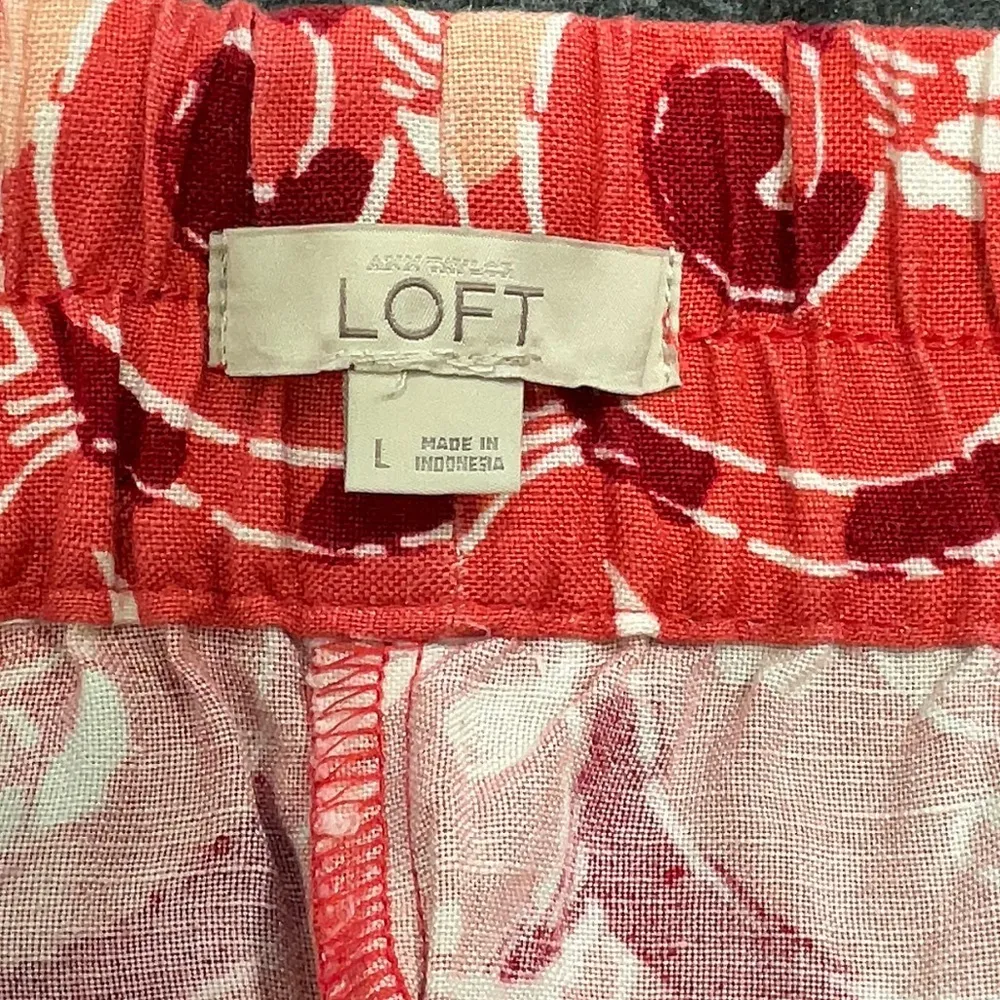 Ann Taylor LOFT Tropical Floral Coral Pink Linen Pleated Full Skirt Size Large L - Image 3