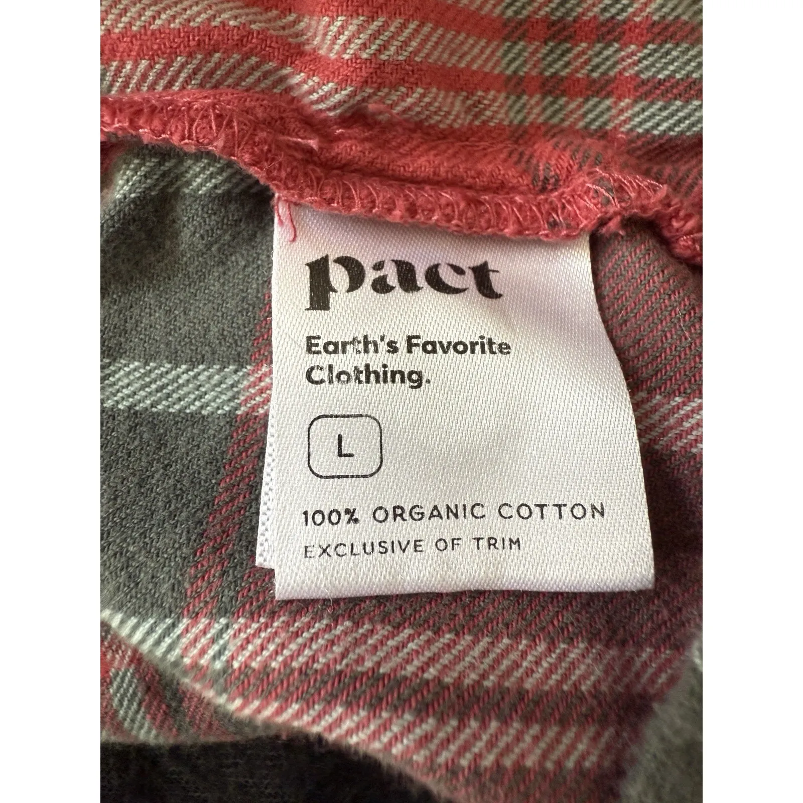 pact Red Flannel Pajama Shirt women's size Large 100%‎ Organic Cotton - Image 6
