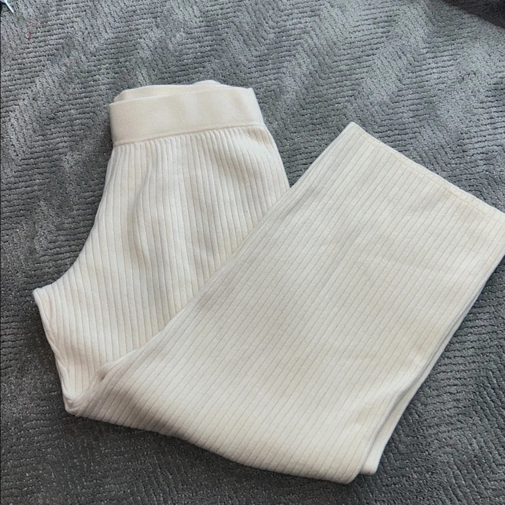 Theory Gosha Lounge Stretch Knit Wide Leg Pants Size Large Cream EUC - Image 6