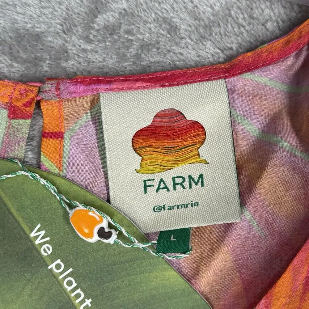 Farm Rio Shirt Women Large Pink Orange Leaves Tropical Bright Forest Frilled Top - Image 6