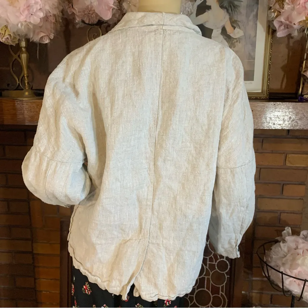 ZARA BEIGE LINEN OVER-SIZED DOUBLE BREASTED BLAZER (M) - Image 5