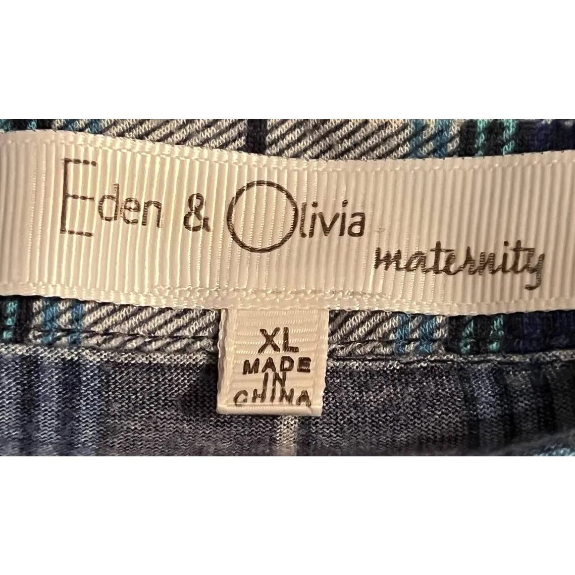 Eden & Olivia Maturity‎ Blue White Plaid Flannel Shirt Elastic Sides Size XL - Image 3