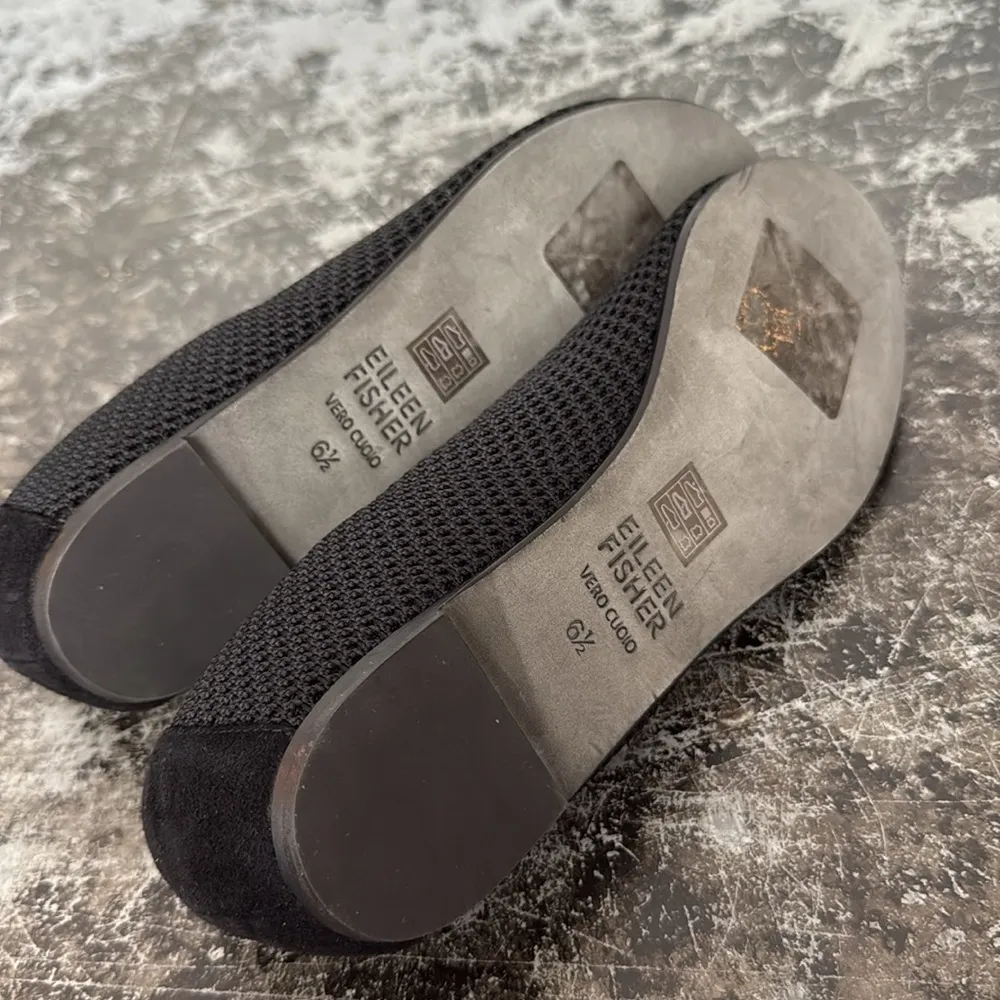 Eileen Fisher Black Suede/Mesh Hidden 1" Heel Ballet Flats Size 6.5 - Image 5