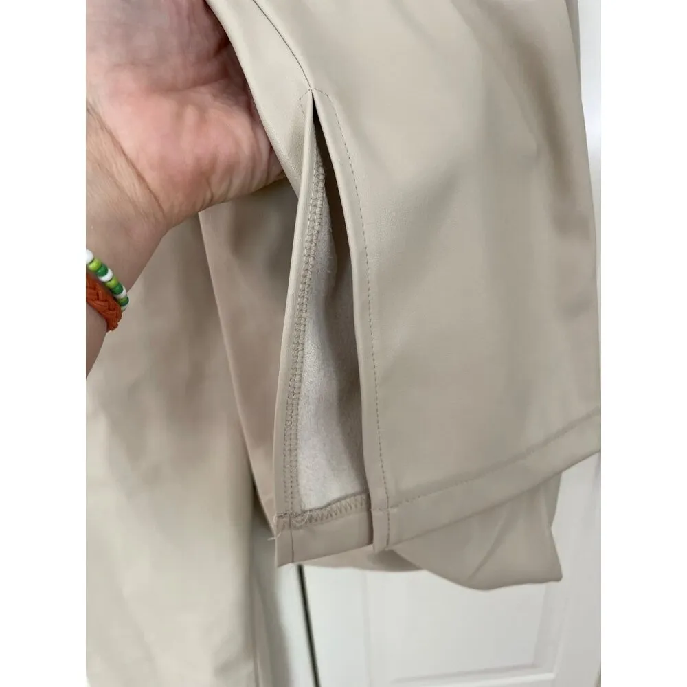 ZARA Faux Leather Super High Rise Slim Flare Pants Slit Size 2 34 Long Beige - Image 11