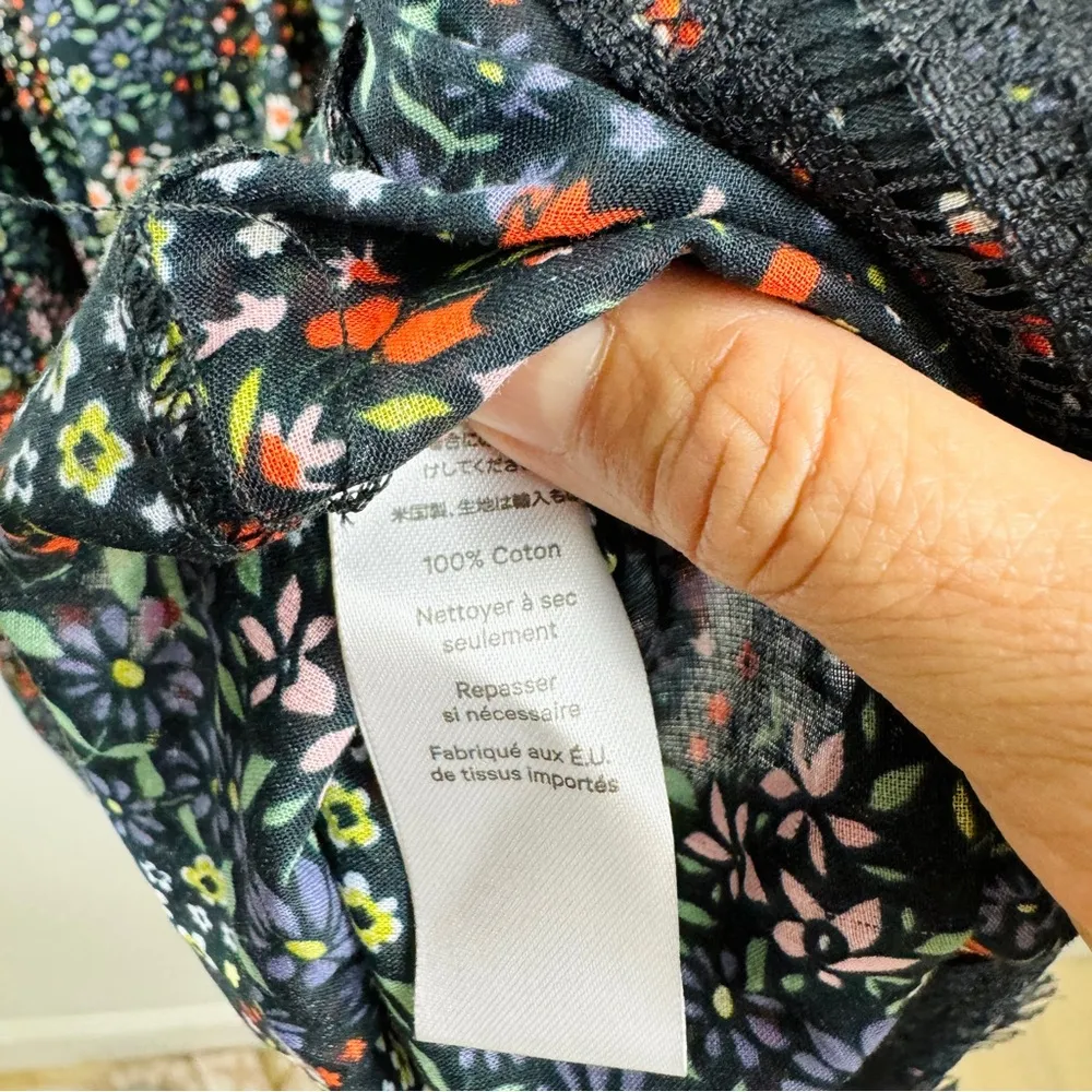 Warm NY boho 100% cotton Floral Tiered Ruffle Midi long sleeve Dress NWT Black Size 0 - Image 13