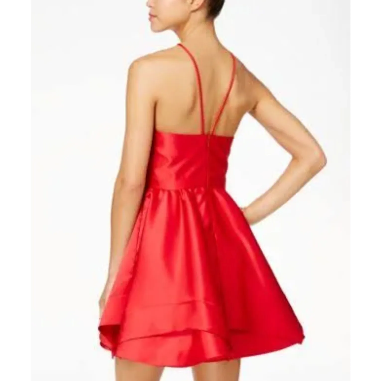 Blondie Nites Juniors' Halter Fit & Flare Homecoming Dress in Red Size 3 - Image 2