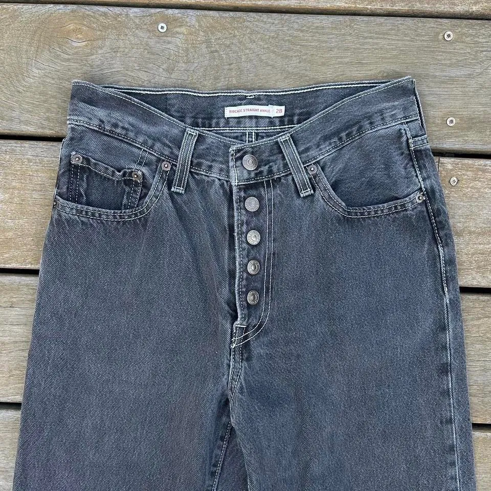 Black Levi's Dark Wash Ribcage Straight Ankle Straight Leg Jeans Denim Pants - Image 2