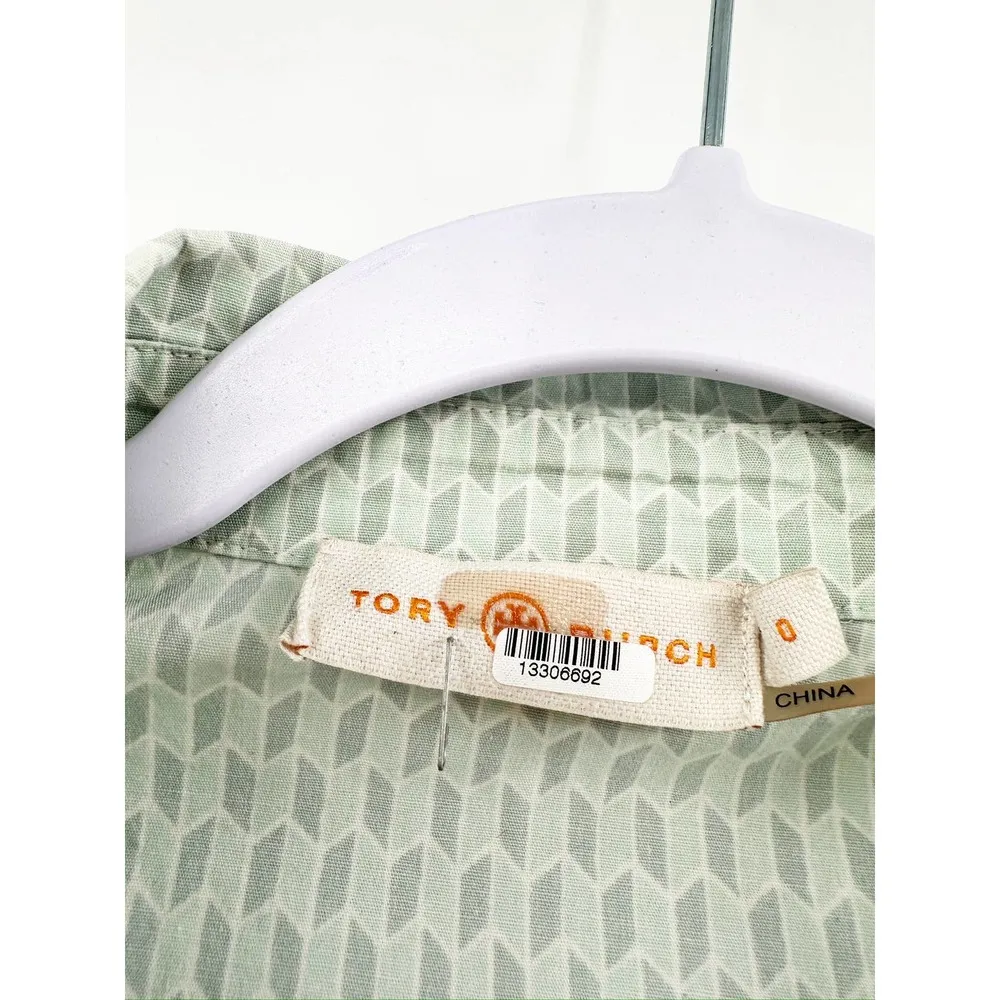 Tory Burch Emmy Green Printed Cotton Short Sleeve Pleated Shirt Dress Size 0 - Image 5